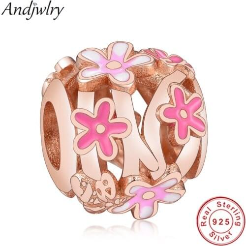 Fit Charms Bracelet 925 Silver Original Charms Openwork Pink Daisy Flower Charm Beads for Making DIY Jewelry Berloque