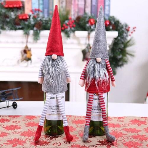 Christmas Decoration Wine Bottle Cover Creative Red Gray Nordic Doll Champagne Storage Bag Home Decor New Year