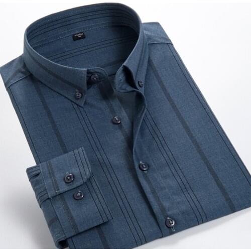 VROKINO 2021 autumn new Casual striped shirt men Mens Long Sleeve Standard Fit Button Down Shirt Oversize 8XL 9XL 10XL