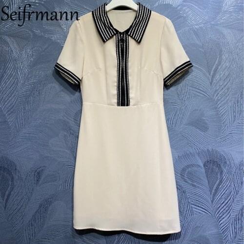 Seifrmann New 2021 Summer Women Fashion Designer Party Mini Dress Short Sleeve High Waist Print Ladies A-Line Dresses Vestidos