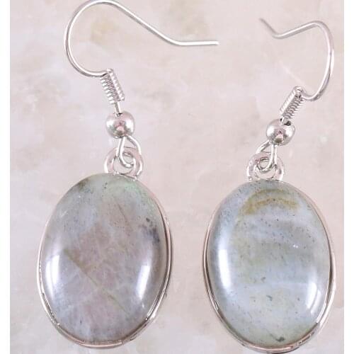 Drop Earrings for Women Natural Gray Labradorite Oval CAB Cabochon Stone Beads Dangle Earring Jewelry Gift 1Pair U435