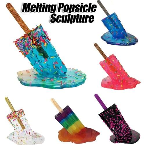 Melting Ice Cream Model Ornaments - Realistic Artificial Lollipop Melting Popsicle Sculpture Resin Crafts Summer Cool Popsicle