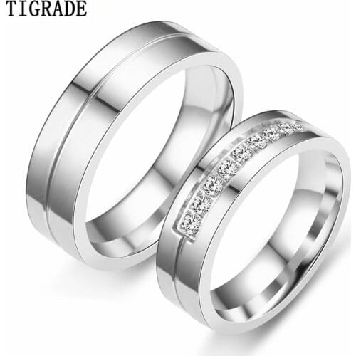 Tigrade Romantic Wedding Rings For Lover Silver Color Stainless Steel Couple Rings For Engagement Party Jewelry Wedding Bands