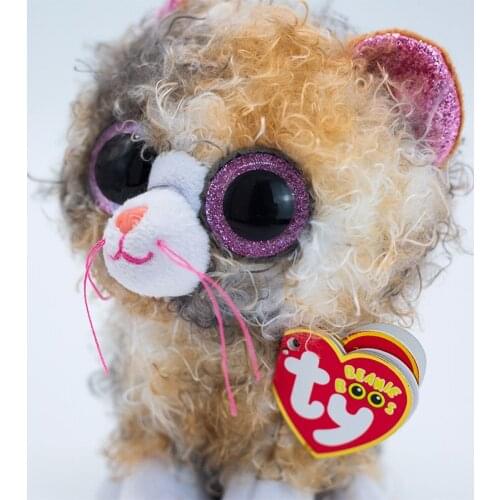 Ty Big Eyes Beanie Plush Animal Cute Brown Color Curly Cat Collectible Toys Doll Children Birthday Christmas Gifts 15CM