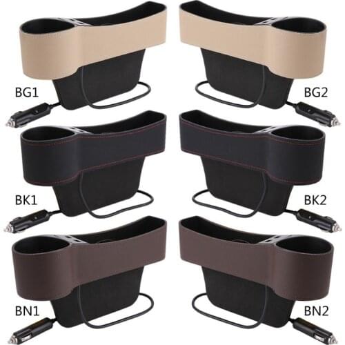 Universal Car Seat Ga p Filler Console Side Pocket Storage Box Dual USB Charger Cup Holder