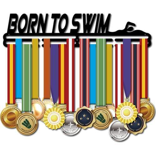 BORN TO SWIM medal hanger Metal medal hanger for swimming Sport medal display rack Medal holder