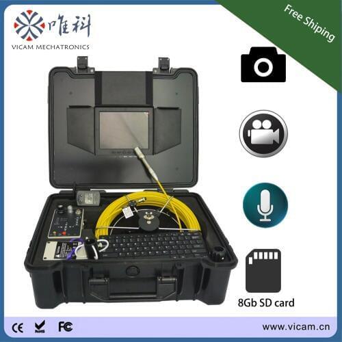 Vicam 10 inch color screen 40m cable waterproof sewer pipeline inspection camera with 23mm camera head and meter counter device