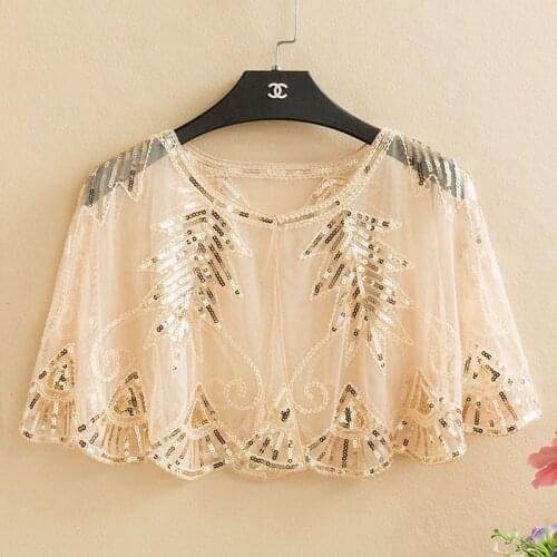 Vintage 1920s Shawl Wraps Sequin Beaded Evening Cape Wedding Bolero Cover Up