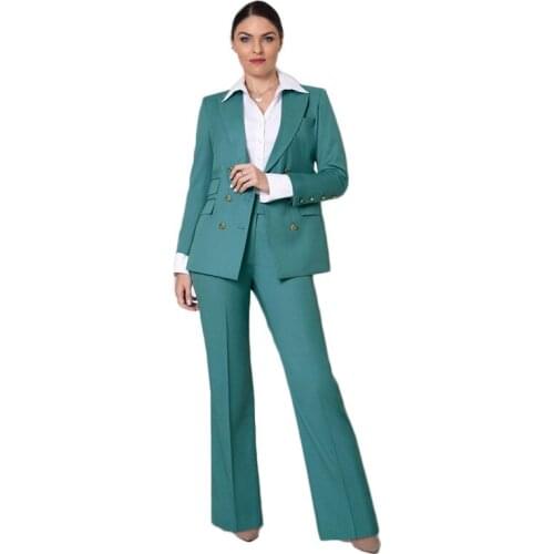 2 Pieces Women Suits Custom Made Modern Fashion Metal Button Coat+Pant Formal Casual Party Suits For Women