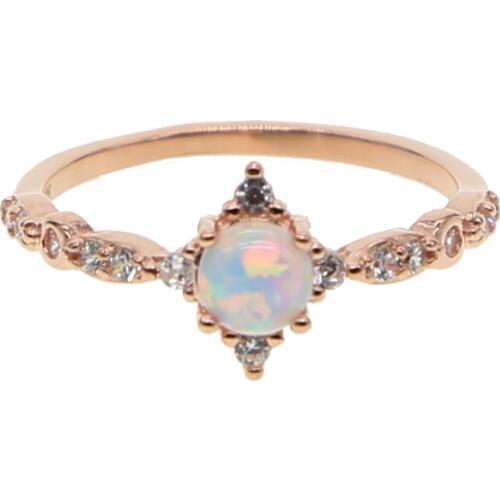 Womens REAL 925 Sterling Silver delicate thin jewelry RAINBOW Colorful Opal Stone Handmade Ring rose gold thin cz wedding ring