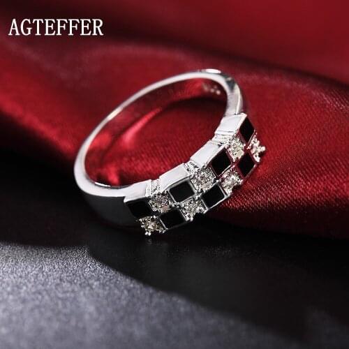 AGTEFFER 925 Sterling Silver Cube AAA zircon Ring Man For Women Fashion Wedding Engagement Party Gift Charm Jewelry