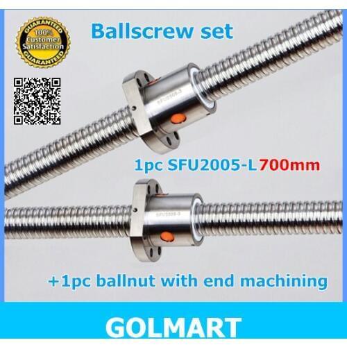 1pc Linear guide Ball screw 2005 -L 700mm -C7 +1pc SFU2005 ballnut + ends machining for linear system CNC X Y Z