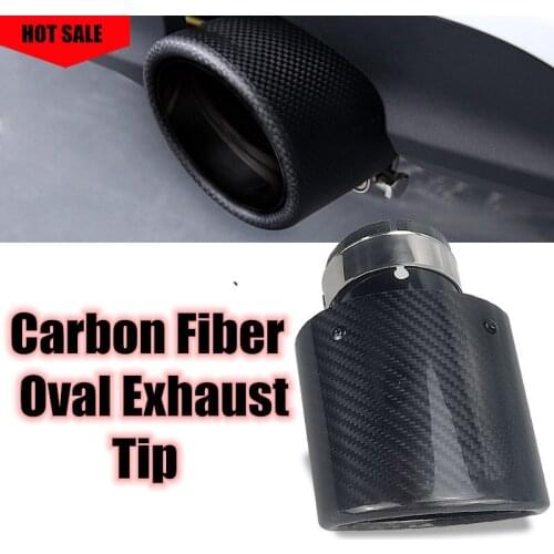 1 PCS Oval Slanted Car Exhaust Tips Carbon Fiber Exhausts Oval Pipes Car Stainless Black Muffler Pipe For Ak For Bmw