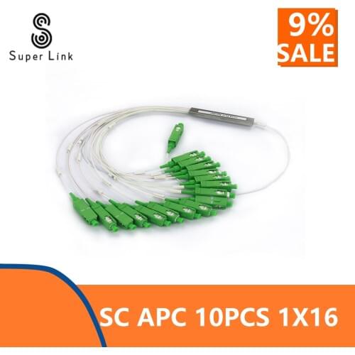 10 PCS/Pack PLC Optical Splitter SC APC 1X16 FTTH Fiber Optic Splitter FBT Optical Coupler Singlemode Simplex Steel Pipe