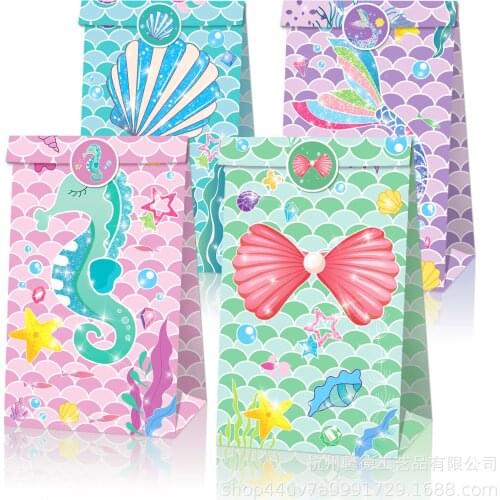 12pcs Colorful Mermaid Gift Bags Little Mermaid Party Supplies Kids Birthday Gifts Mermaid Favor Bag Candy Boxes Baby Shower