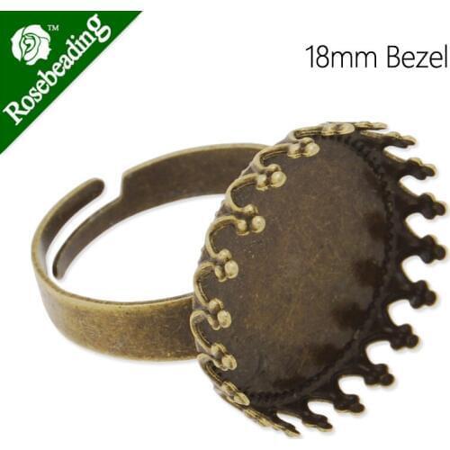 18mm Round Adjustable Antique Bronze plated Faceplate Ring Setting With 18mm round bezel,ring blanks,Sold 20PCS/lot-C4685