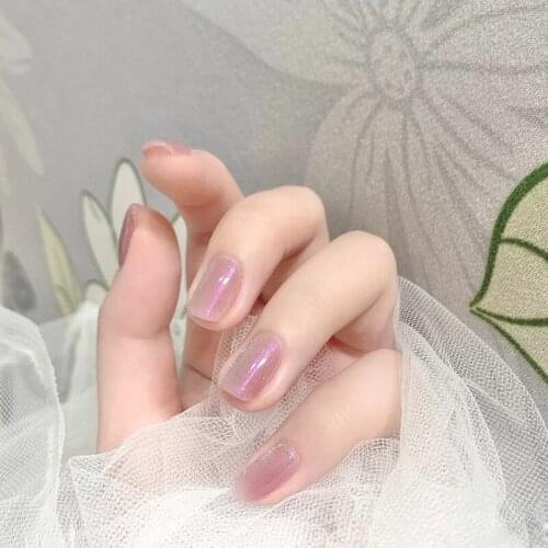 24 PCS per Box Summer Luxury Glitter Opal Acrylic Press on Jelly Gel Nail Pink Square Short Fake Nails JP1840-B5