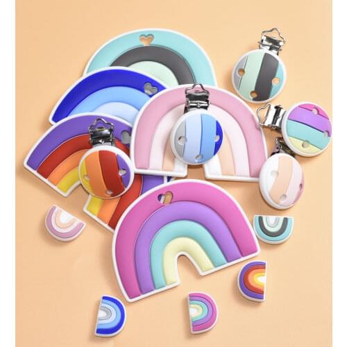 3 PCS Cartoon Rainbow Silicone Beads Clips Chain Baby Teething Nursing Cartoon Food Grade BPA Free Baby Oral Care Product