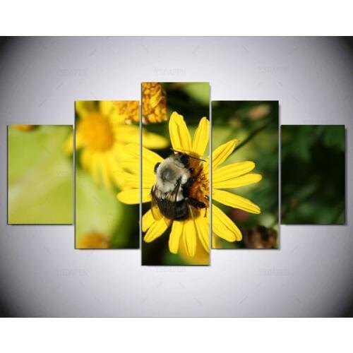 5 panel Bees gather honey hd Art print canvas art wall framed paintings for living room wall picture ny-320
