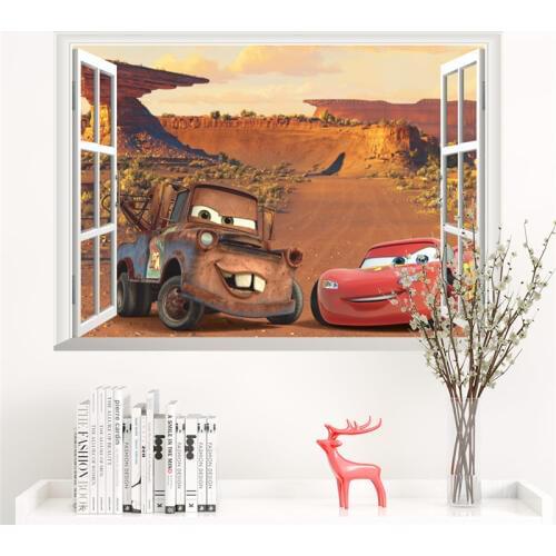 50*70cm 3d Disney Cars Through Wall Stickers Home Decor Living Room Cartoon Mcqueen Wall Decals Pvc Mural Art Diy Posters