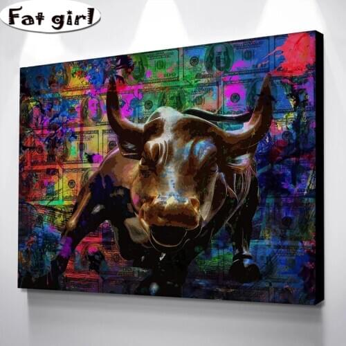 Abstract Wall Hanging Paper Money Bull 5D Diamond Painting Mosaic Embroidery Cross Stitch Square Round Drill Handmade decoration