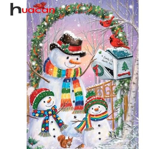 Huacan New 5D Diamond Painting Snowman Diamond Mosaic Embroidery Full Drill Cartoon Picture Of Rhinestones Christmas Decoration
