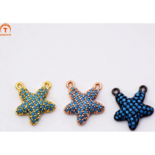 ASA&TESS tiny Turquoises STARFISH charm Micro Pave CZ Starfish Pendant Cubic zirconia Star Charm Turquoises Starfish charms