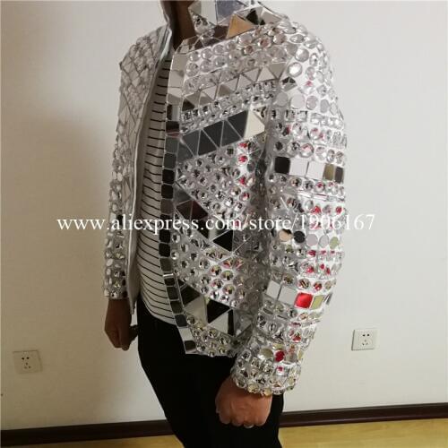 Mirrorman Ballroom Rhinestone Costume Shiny Rocking Style Nightclub DJ Clothes Dance Stage Performance Party Suit