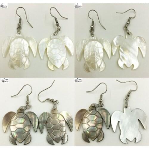 Free Shipping Women Fashion Jewelry White Mother of pearl Shell Turtle Art Women Bead Dangle Earrings Pair WFH564