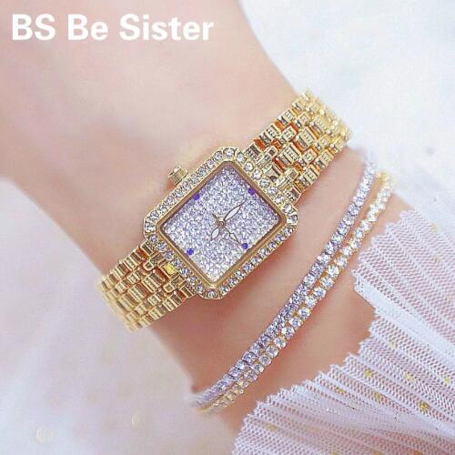 BS Luxury Crystal Ladies Watch Women Dress Watch Fashion Rose Gold Quartz Watches Female Stainless Steel Wristwatch reloj mujer