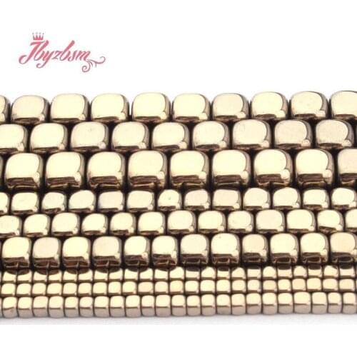 Natural Hematite Light Gold Cube Smooth 2/3/4/6mm Loose Stone Beads For DIY Necklace Bracelt Jewelry Making 15" Free Shipping