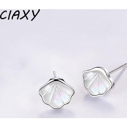 CIAXY 925 Sterling Silver Geometric White Mother of Pearl Earring for Women Simple Studs Earrings Korean Fashion Jewelry