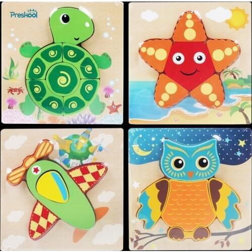 Wood animal traffic hand grabbing Jigsaw Puzzle Children shape cognition puzzle baby early education puzzle toy