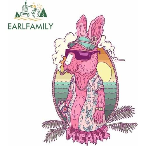 EARLFAMILY 13cm x 9.5cm Cartoon DIY Decal for Miami Rabbit Funny Car Stickers Creative Motorcycle Refrigerator Occlusion Scratch