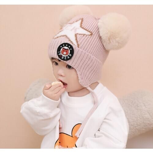 2020 Cute Knitted Pompom Baby Hat Cap Thick Warm Baby Girl Boy Hat Beanie Winter Ear Warm Kids Hat Baby Bonnet Muts For Newborn