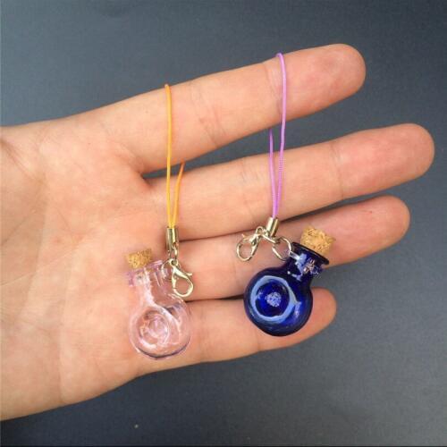 Mini Corks Glass Button Shaped Bottles With Lobster Clasp Key Chains Vials Gifts Jars Pendants Mix 7 Colors 10 Sets