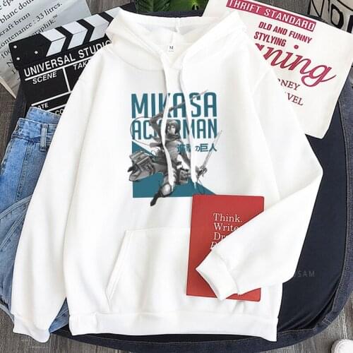 Harajuku Anime Attack On Titan Mens Hoodies Pullovers Funny Manga Girl Mikasa Graphics Unisex Oversized Winter Warm Sweatshirts
