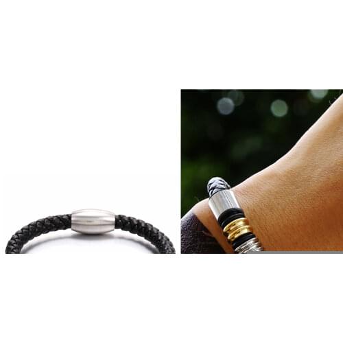 Stainless Steel Bracelets For Men Wrist Band Black PU Leather Punk Wristband Magnet Buckle Bangle HQD Gift For Best Friend2021