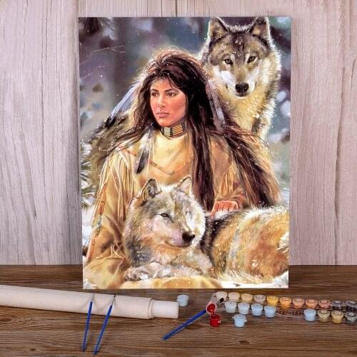 Indian Wolf Animal Painting By Numbers Kit Oil Paints 40*50 Painting On Canvas Home Decor For Kids Handiwork Wholesale