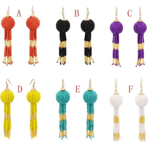 New Fashion Bohemian Colorful Charms Women Fringe Long Drop Earring Acrylic Beaded Tassel Dangle Earring Jewelry