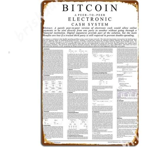 Bitcoin Whitepaper Poster Metal Signs Cinema Kitchen Cinema Printing Plaques Tin sign Posters