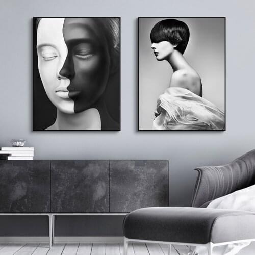 Modern art posters, black and white female figure abstract paintings, canvas decorative paintings, murals, home decoration