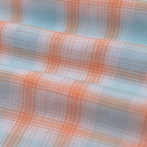 Half Meter Soft Blue Orange White Plaid 100% Cotton Fabric For Shirt Dress Scarf Garment Table Cloth Handmade DIY CR-1095
