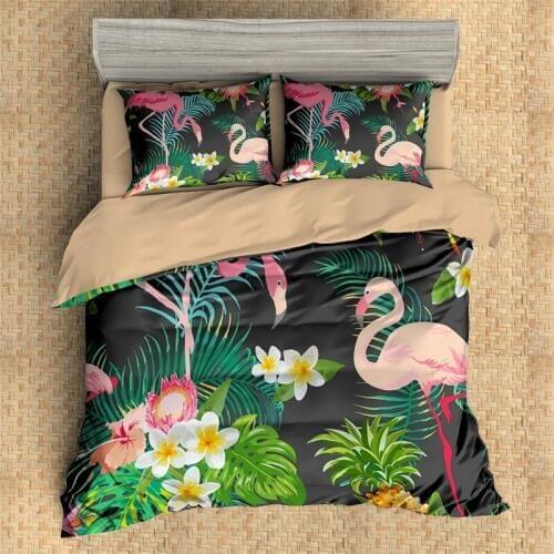Boho Bedding King size cartoon 3d flower flamingo print duvet cover set kids'/lovers' gift bed linen Home Textiles