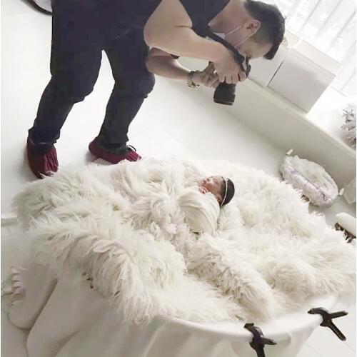 Newborn Photography Props Baby Flokati Photo Shoot Accessories Basket For Studio 85CM Big Size Bean Bag+ Nest Round Shelf