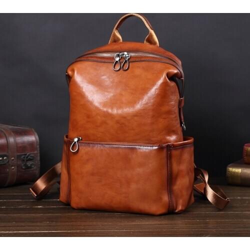 Cowhide Leather backpack mens leather backpack Europe station laptop bag trend Korean leisure travel bag large capacity