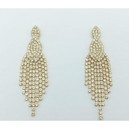 New Trendy Gold Long Crystal Chains Tassel Drop Earring Bohomian Style Fancy Bling Women Party Wedding Gift Jewelry Accessories