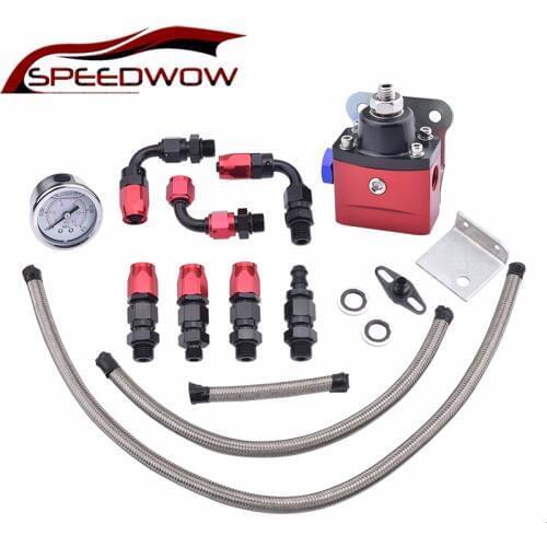 SPEEDWOW Universal Adjustable Fuel Pressure Regulator Oil 160psi Gauge AN 6 Fittings Hose End Oil Fuel Hose Line