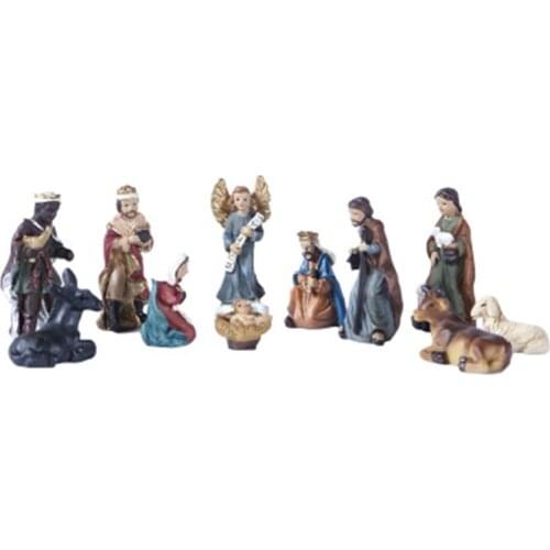 Christ Nativity Statue Scene Set Baby Jesus Manger Figurines Resin Crafts Miniatures Religious Ornament Church Gift Home