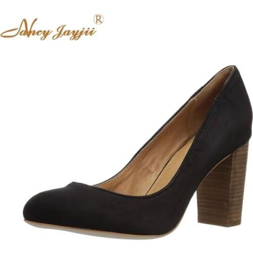Female Pumps Lady shoes Black solid High Square heel Sewing Pointed Toe Slip-On Spring/Autumn Casual Fashion Classics Basic 2021